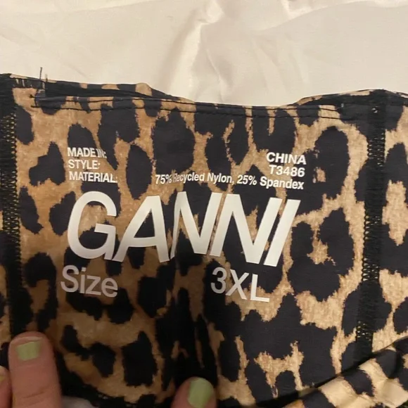 Ganni Leopard Print Leggings with Neon Green Logo - Picture 6 of 6